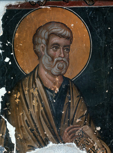 St Peter mural in the Church of St Mamas Louvaras in Cyprus painted by Philip Goul in the 15th century