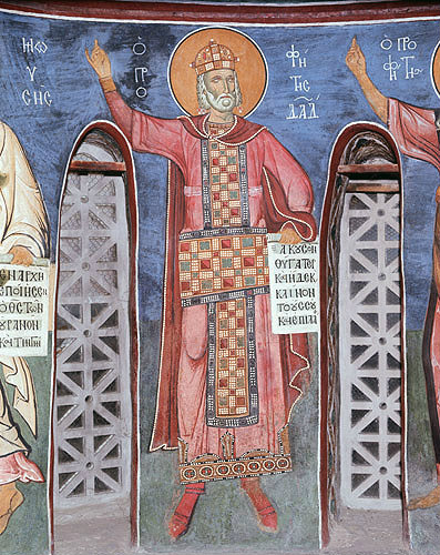 Cyprus, Lagoudera Monastery, King David one of the twelve Prophets in the dome of the Church of Panagia tou Arakou 12th century