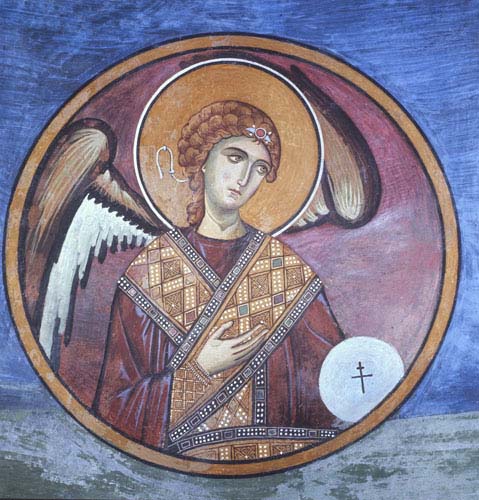 Archangel, 12th century wall painting, Monastery Church of Pangia tou Arakou, Lagoudera, Cyprus