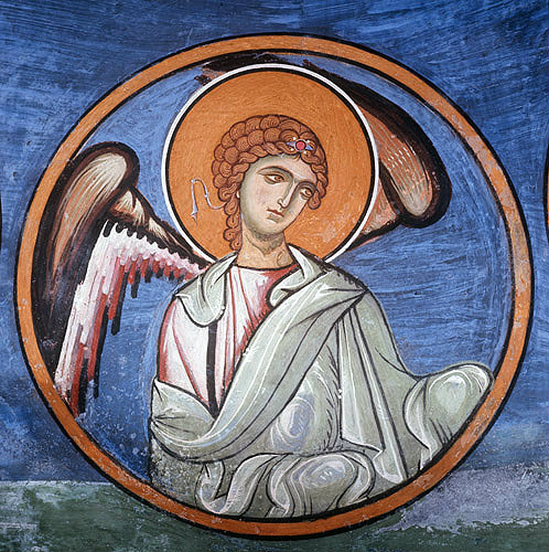 Cyprus, Lagoudera, one of the ten angels in the dome of the Monastery Church of Pangia tou Arakou