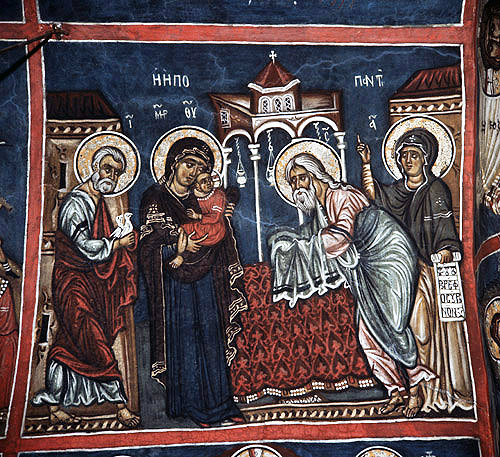 Cyprus, Asinou, Church of Our Lady of the Pastures or Panagia Phorbiotissa, the Presentation, 14th century mural