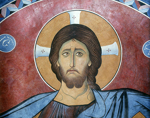 Cyprus, Lagoudera, Christ Pantocrator in the dome of the Church of Panagia Tou Arakou, 12th century  mural