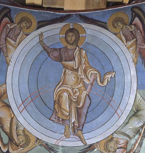 Blessing Christ, 12th century wall painting, Church of Panagia Tou Arakou, Lagoudera Monastery, Cyprus