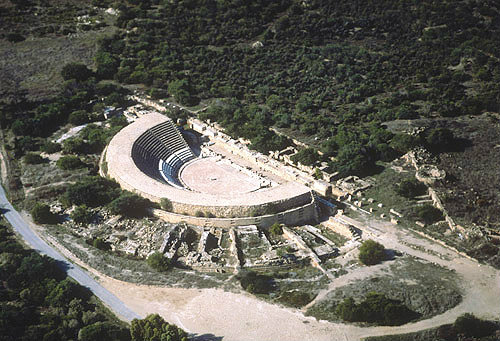 Theatre dating from trhe Roman period, aerial view from the east, Salamis, Northern Cyprus