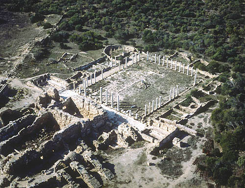 Gymnasium, dating from the  Roman period, aerial view from the east, Salamis, Northern Cyprus