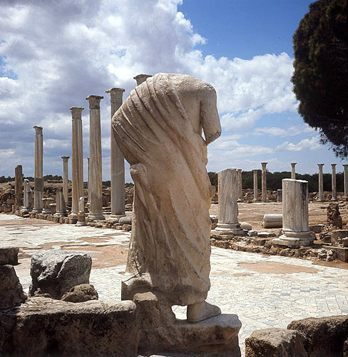 Statue at end of east portico of Palaestra, wrestling school, second century, Salamis, Northern Cyprus