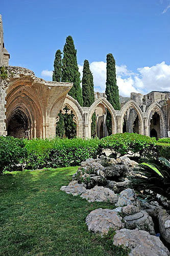 Bellapais Abbey, 1198-1205, cloisters seen from the west, Northern Cyprus