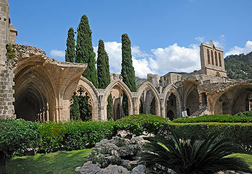 Bellapais Abbey, 1198-1205, cloisters seen from the west, Northern Cyprus