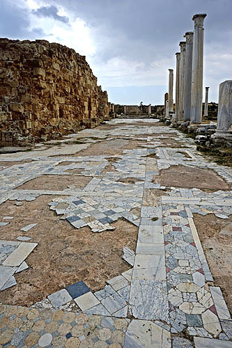 Roman-Byzantine gymnasium complex, part of a Byzantine opus sectile floor surrounding the palaestra, Salamis, Northern Cyprus