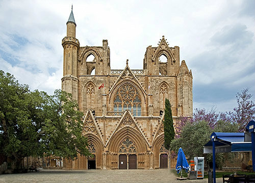 Lala Mustafa Pasha Camii, previously St Nicholas Cathedral, west front, 1298-1326, Famagusta, Northern Cyprus