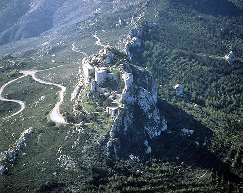 Kantara Castle, dating from twelfth century, aerial view, Northern Cyprus