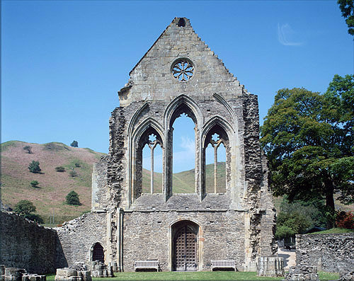 Valle Crucis Abbey, Cistercian abbey founded 1201, dissolved 1537, west front of church, inner face, Llantysilio, Denbighshire, Wales