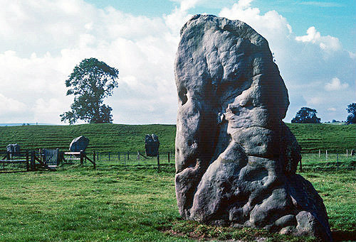 Inner circle stone in southern sector, circa 3000 BC, neolithic henge monument, Avebury, Wiltshire, England