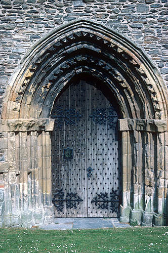Valle Crucis Abbey, Cistercian abbey founded 1201, dissolved 1537, west door of church, Llantysilio, Denbighshire, Wales
