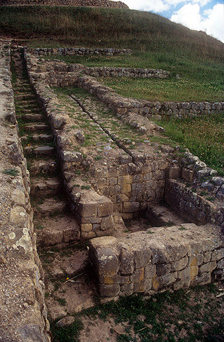 Stair and water supply to one of the ritual Inca bath houses, Ingapirca, Ecuador