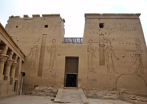 Ptolomeic Temple of Isis,  courtyard and second pylon, Philae, Egypt