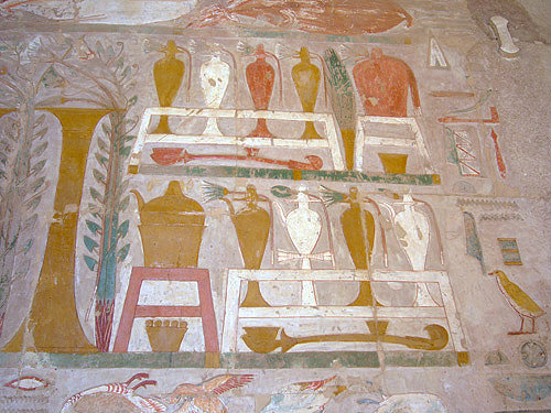 Temple of Hatshepsut, wall painting of donations to the gods, Thebes, Egypt