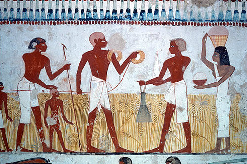 Egypt, Thebes, wall painting of measuring the crop, in the tomb of Menna, tomb no 69 circa 1422-1411 BC
