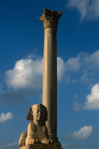 Egypt Alexandria Sphinx and Pompeys Pillar near the Serapis temple