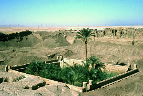 Egypt, Dendera, sacred lake seen from the roof of the temple