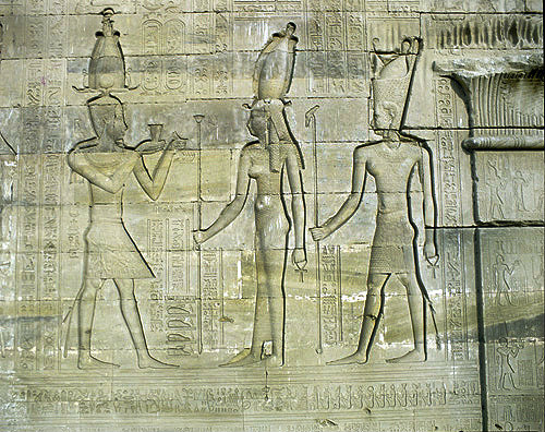 Relief on eastern facade of Temple of Hathor, Dandara, Egypt