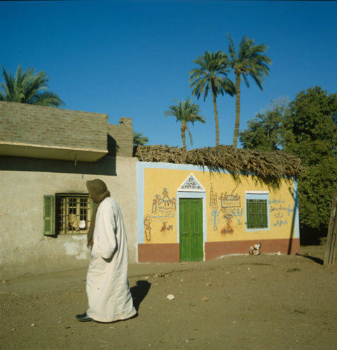 Egypt, village south of Cairo, images on house whose owner has been to Mecca
