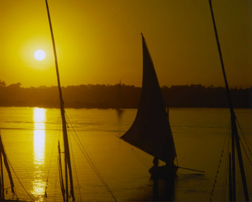 Egypt, Luxor felucca on the Nile at sunset