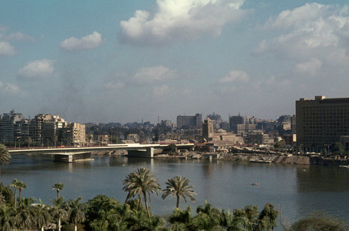 Egypt, Cairo, river Nile and October 6 Bridge