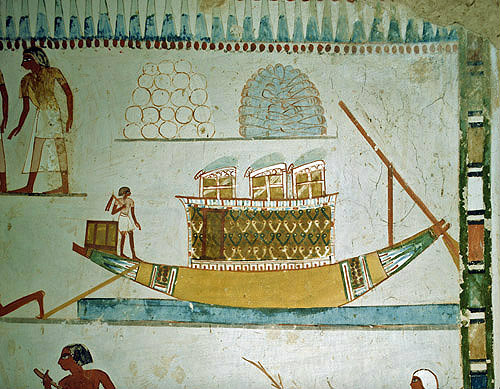 Egypt, Thebes, ship with cargo of stores, wall painting,  tomb of Menna, tomb no 69, circa 1422-1411 BC
