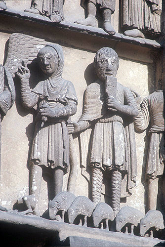 Annunciation to the shepherds, detail, twelfth century, Royal Portal, Chartres Cathedral, France