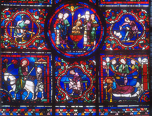 Details of the life of St Martin, window number 24, thirteenth century, Chartres Cathedral, Chartres, France