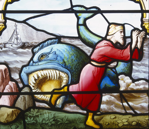 Jonah and the Whale, 19th century stained glass, Church of St Aignan, Chartres, France