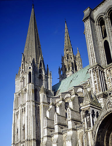Chartres Cathedral, south spire, dating from twelfth century, Chartres, France