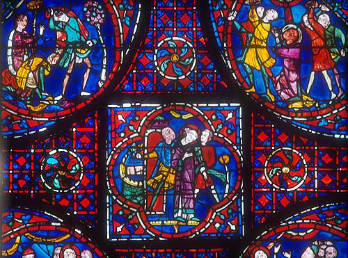 St Stephen window, number 41 panels 8-11 , thirteenth century, north east ambulatory, Chartres Cathedral, Chartres, France