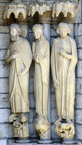 Chartres Cathedral, north porch, right bay, right jamb, Jesus son of Sirach, Judith and Joseph, thirteenth century architectural sculpture