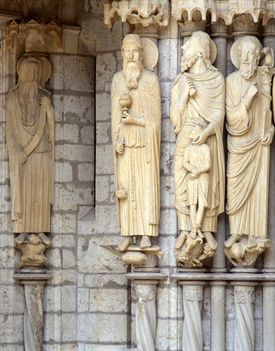 Chartres, North Porch, central bay, left jamb, Elisha - far left Melchizedek, Abraham