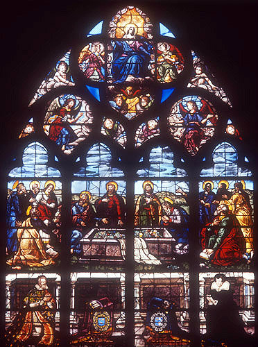 Assumption, seventeenth century window in the Chapel of the Holy Font donated by Marechal De Montigny, Bourges Cathedral, France