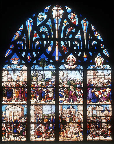 France, Bourges, Saints Lawrence and Stephen, 1518 window by Lescuver in the Bonne Mort Chapel