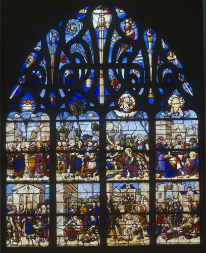 Lives of St Lawrence and St Stephen, stained glass window 1518, Bon Mort Chapel, Bourges Cathedral, France