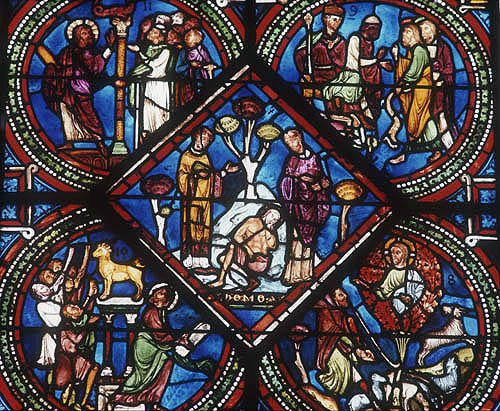 France, Sens Cathedral, four thirteenth century panels with scenes from Moses, central panel, the Good Samaritan