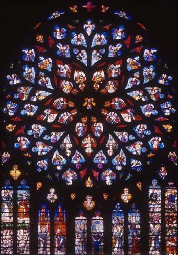 North rose, 16th century stained glass by Martin Chambiges, Sens Cathedral, France