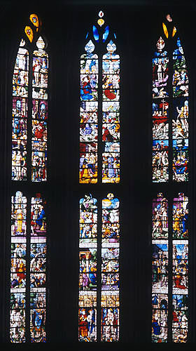 Three middle windows in choir, sixteenth century, Church of Sainte Foy, Conches, France