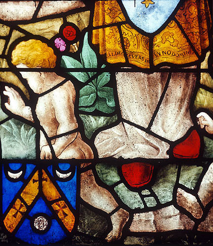 Sainte Foy window in choir, detail, with Heinrich Aldegrever