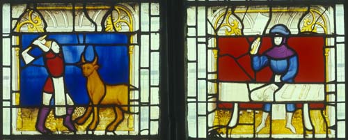 Butchers window, 15th century stained glass, Notre Dame, Semur-en-Auxois, France