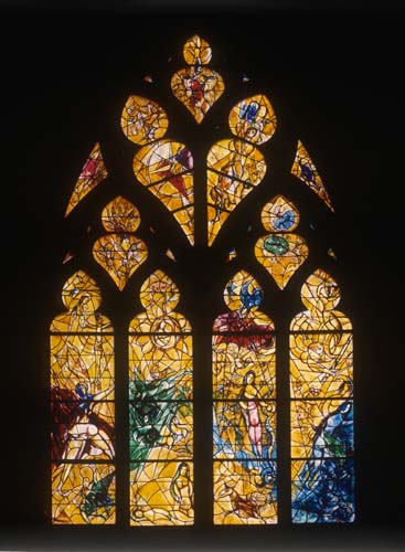 Yellow window 1963 stained glass by Marc Chagall, Cathedral of St Etienne, Metz, France