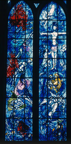 Old Testament window, by Marc Chagall, 1974, in the apse of Notre Dame de Rheims,  Rheims, France