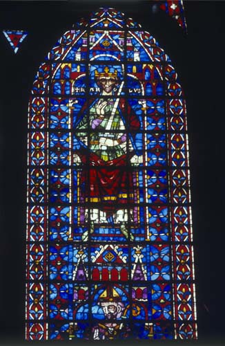 King Charles of France, 13th century stained glass, Rheims Cathedral, France