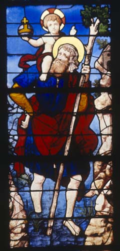St Christopher, 16th century stained glass, Church of St Martin, Montmorency, France