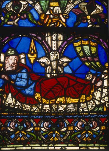 Jesse, detail from the Jesse Tree, 12th century stained glass, St Denis, Paris, France