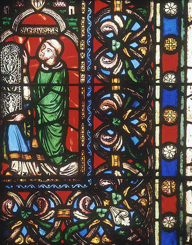 France, Paris, Abbe Suger, circa 1081-1151, holding model of the Jesse window in the Basilica of St Denis, which he commissioned to be rebuilt near Paris, twelfth century